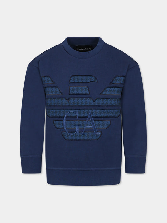 Felpa blu per bambino con aquilotto e logo,Armani Junior,6R4MJ1 4JSRZ 0978