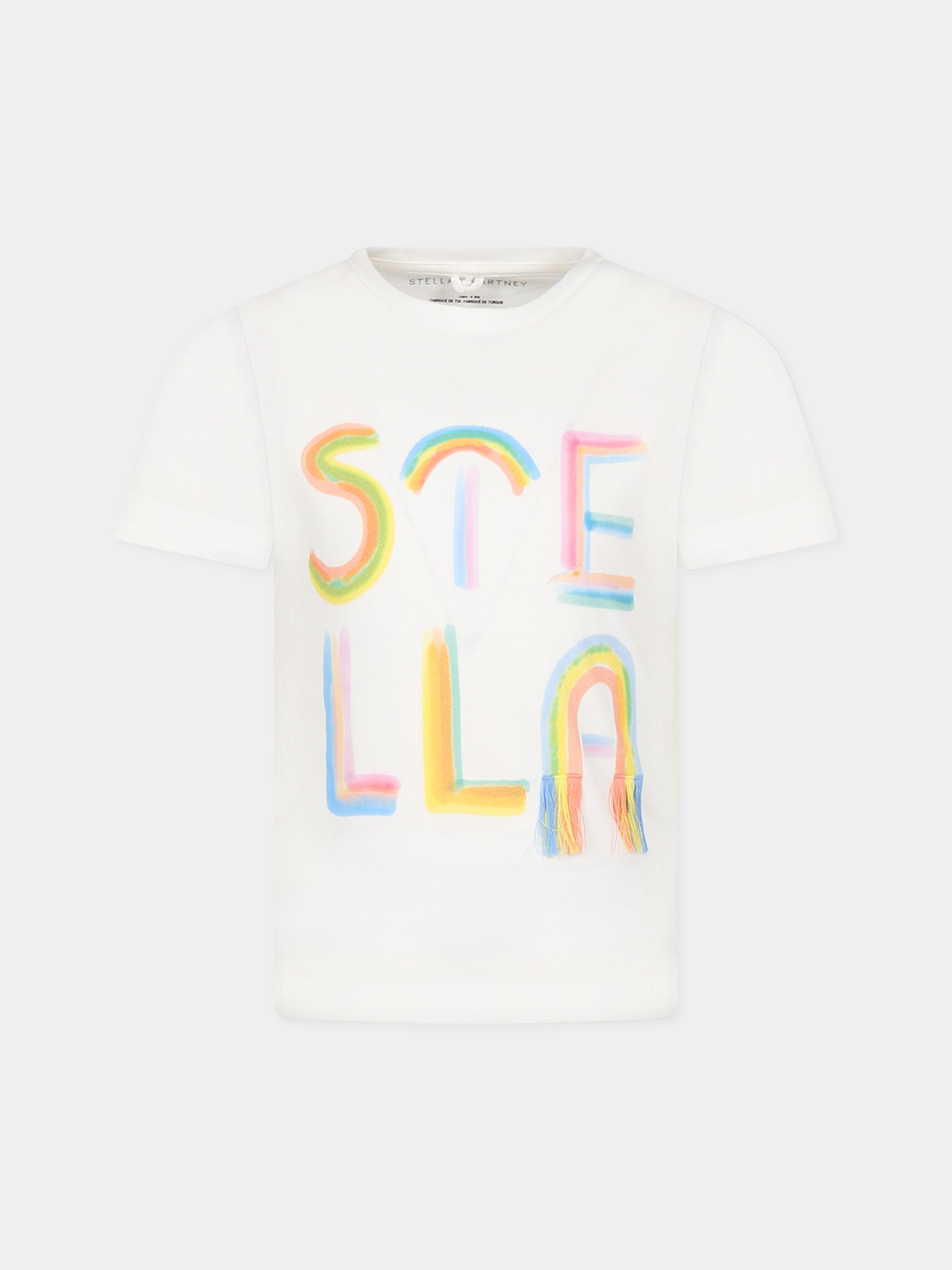 T-shirt bianca per bambina con logo,Stella Mccartney Kids,TT8D81 Z0434 101