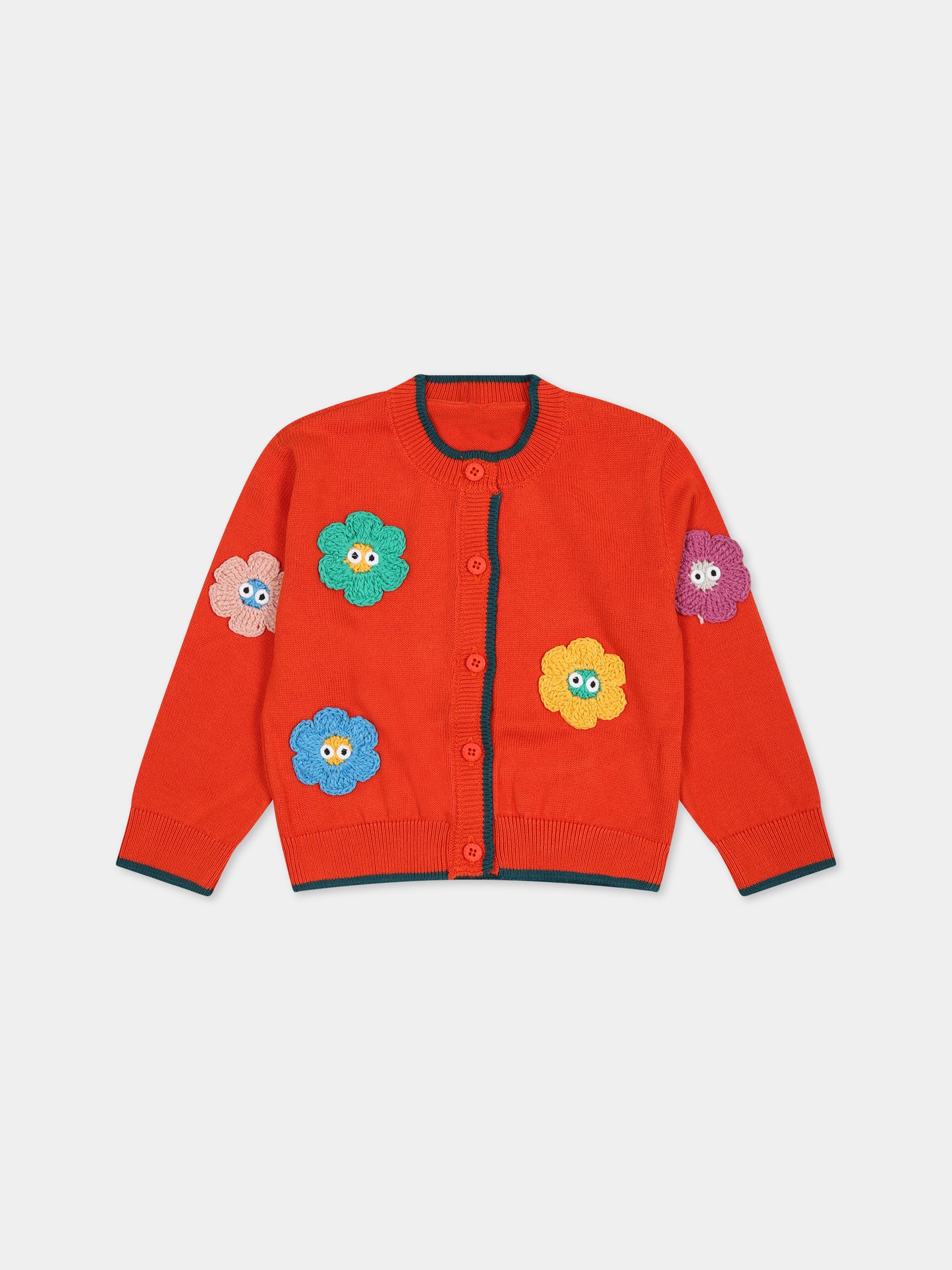 Cardigan rosso per neonata con fiori,Stella Mccartney Kids,TT9030 Z1528 437