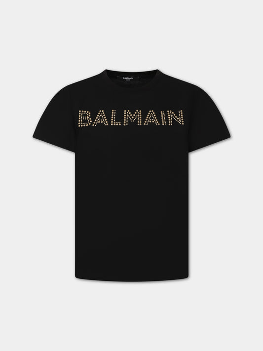 T-shirt nera per bambina con logo,Balmain Kids,BT8Q51 J0177 930OR
