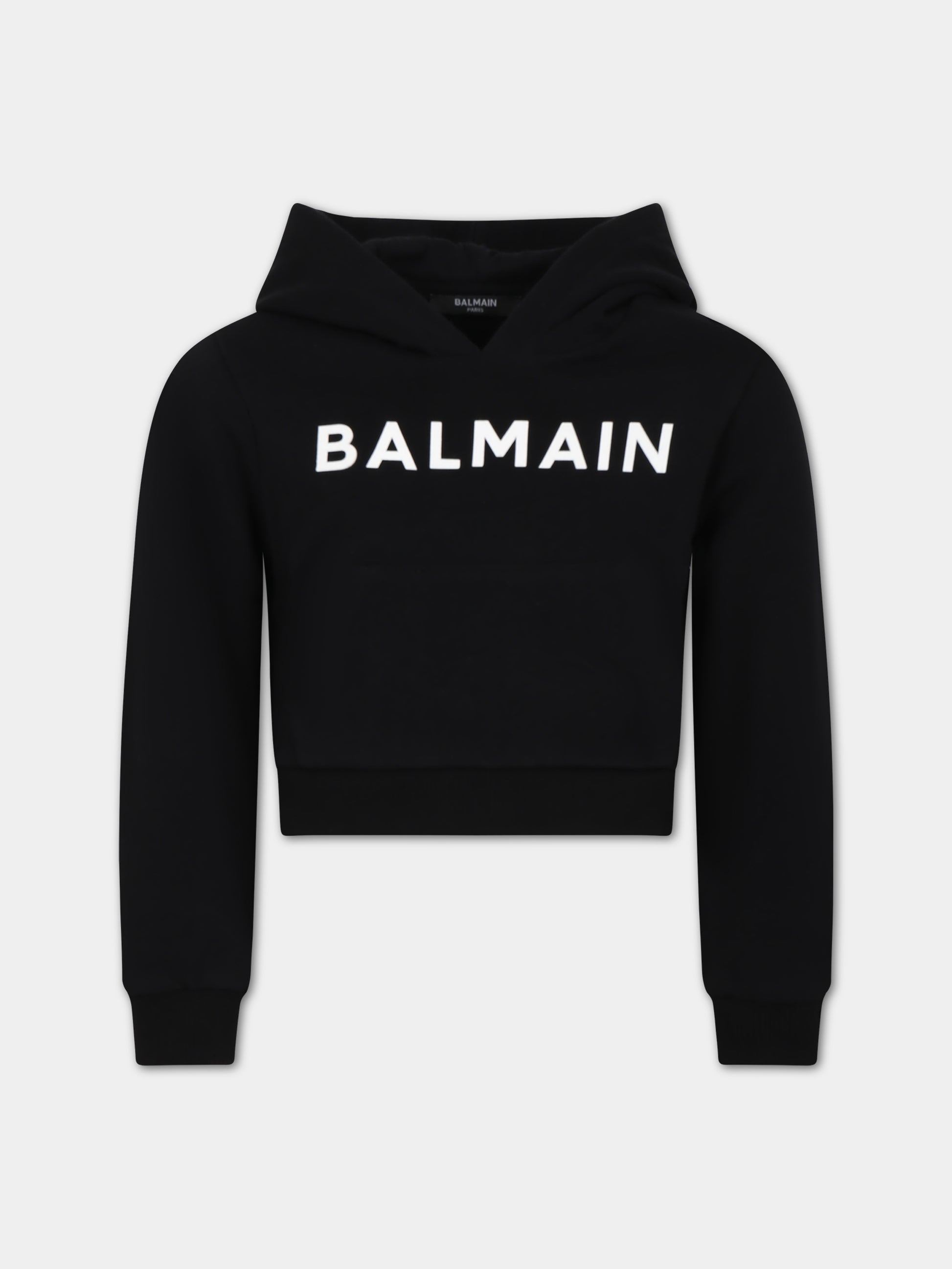 Felpa nera per bambina con logo,Balmain Kids,BT4A80 Z0001 930AV