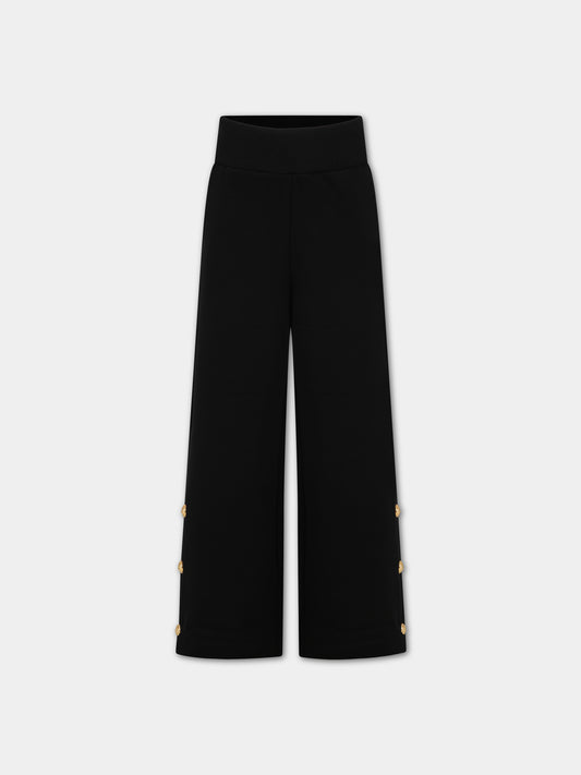 Pantaloni neri per bambina con iconici bottoni,Balmain Kids,BT6A80 Z0081 930