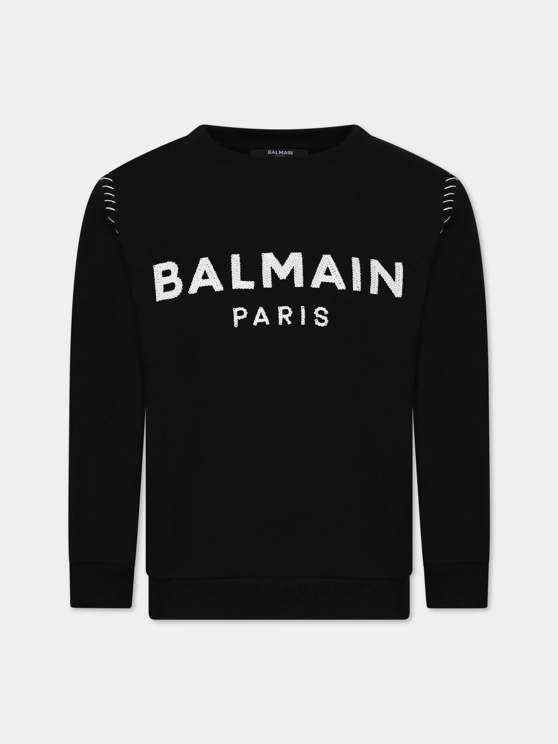Felpa nera con iconico logo bianco per bambini,Balmain Kids,BT4P70 Z0081 930AV