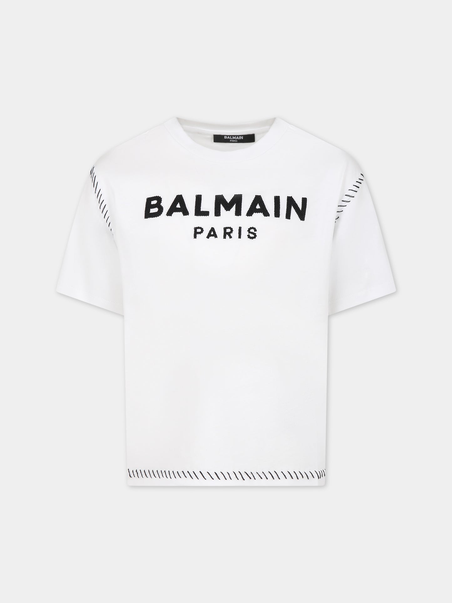 T-shirt bianca per bambini con logo,Balmain Kids,BT8Q11 Z0082 100NE