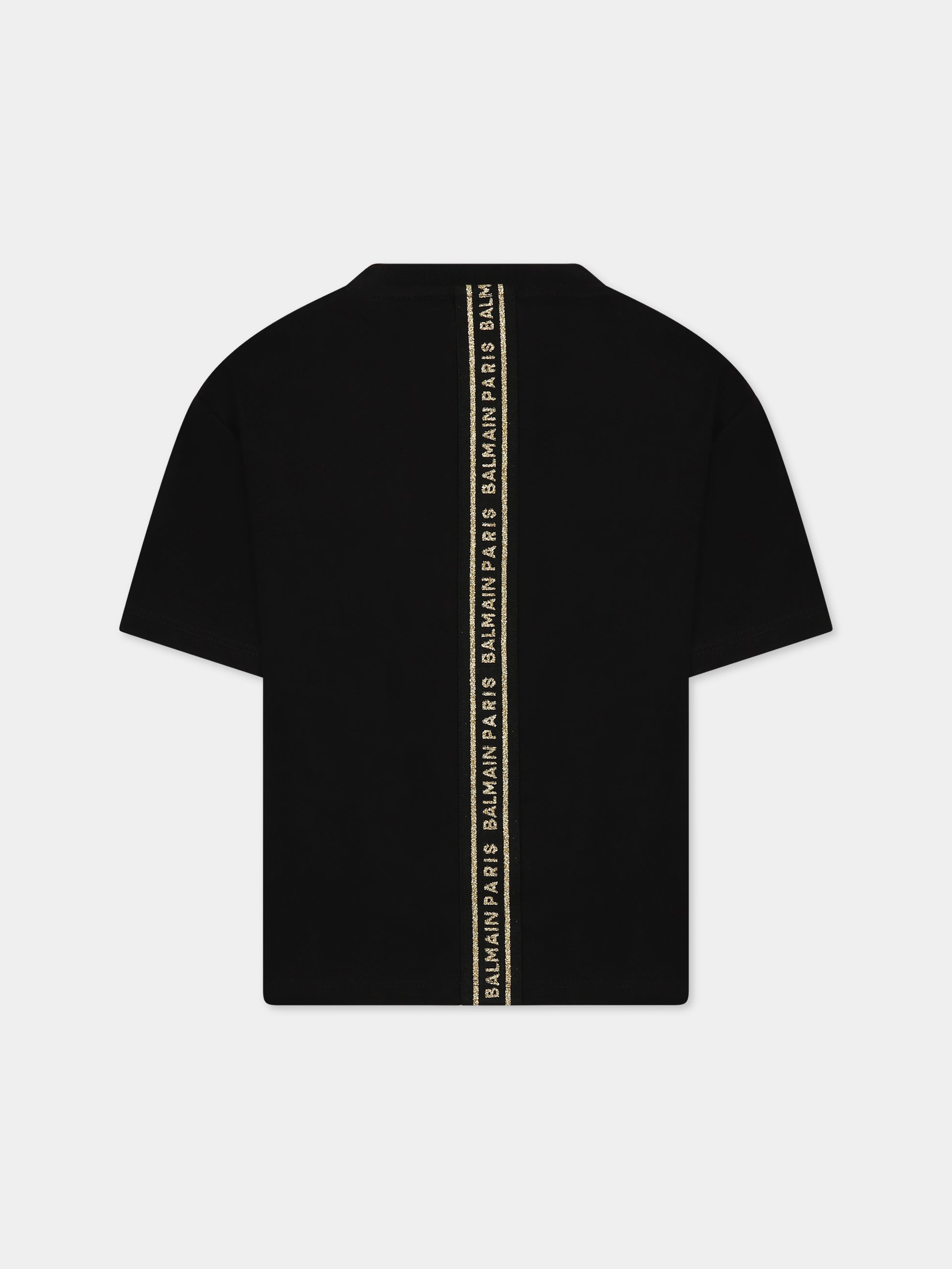 T-shirt nera con iconico logo dorato per bambini,Balmain Kids,BT8Q91 Z0116 930OR