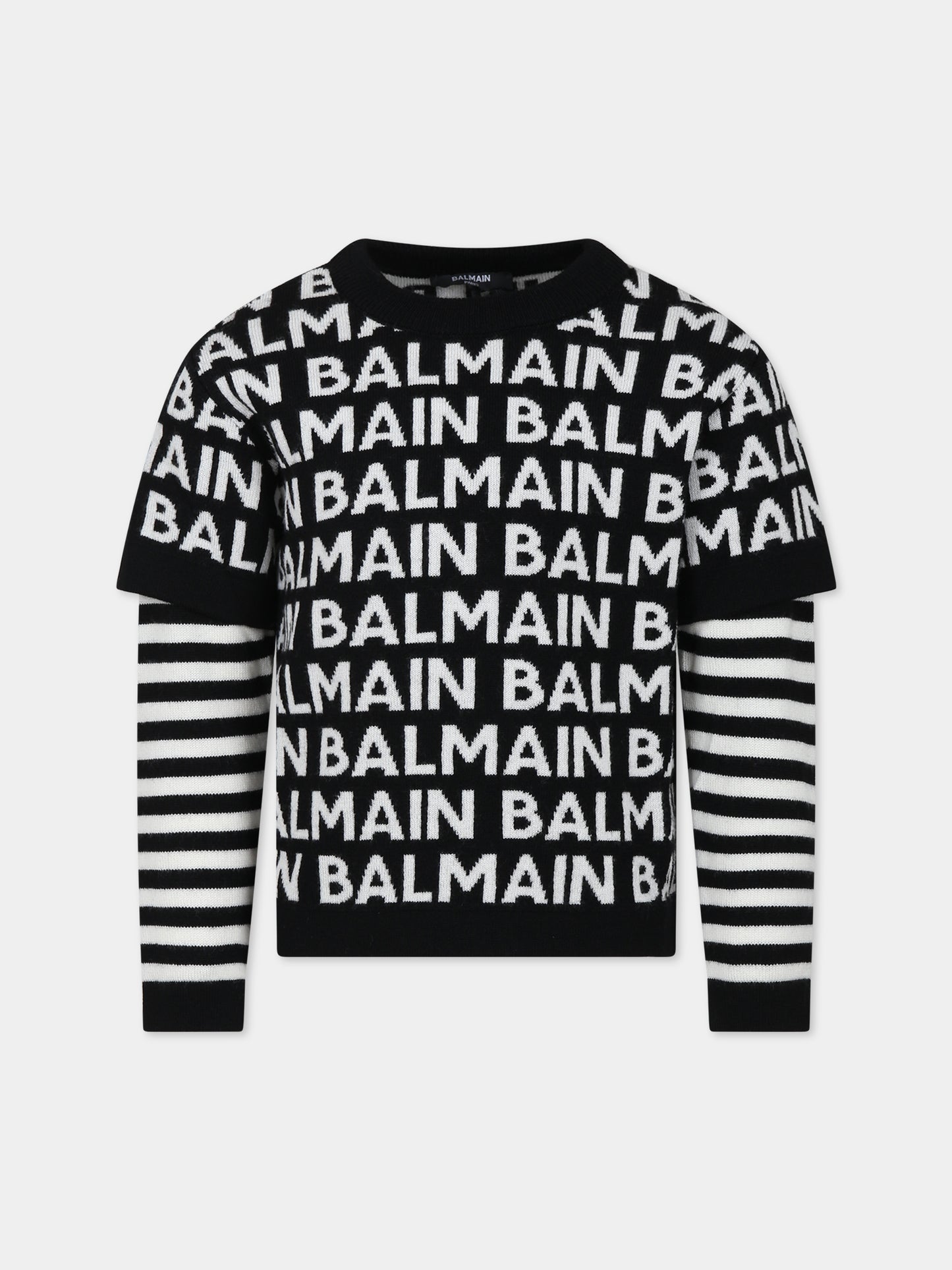 Maglione nero per bambini con logo,Balmain Kids,BT9P00 W0101 930AV