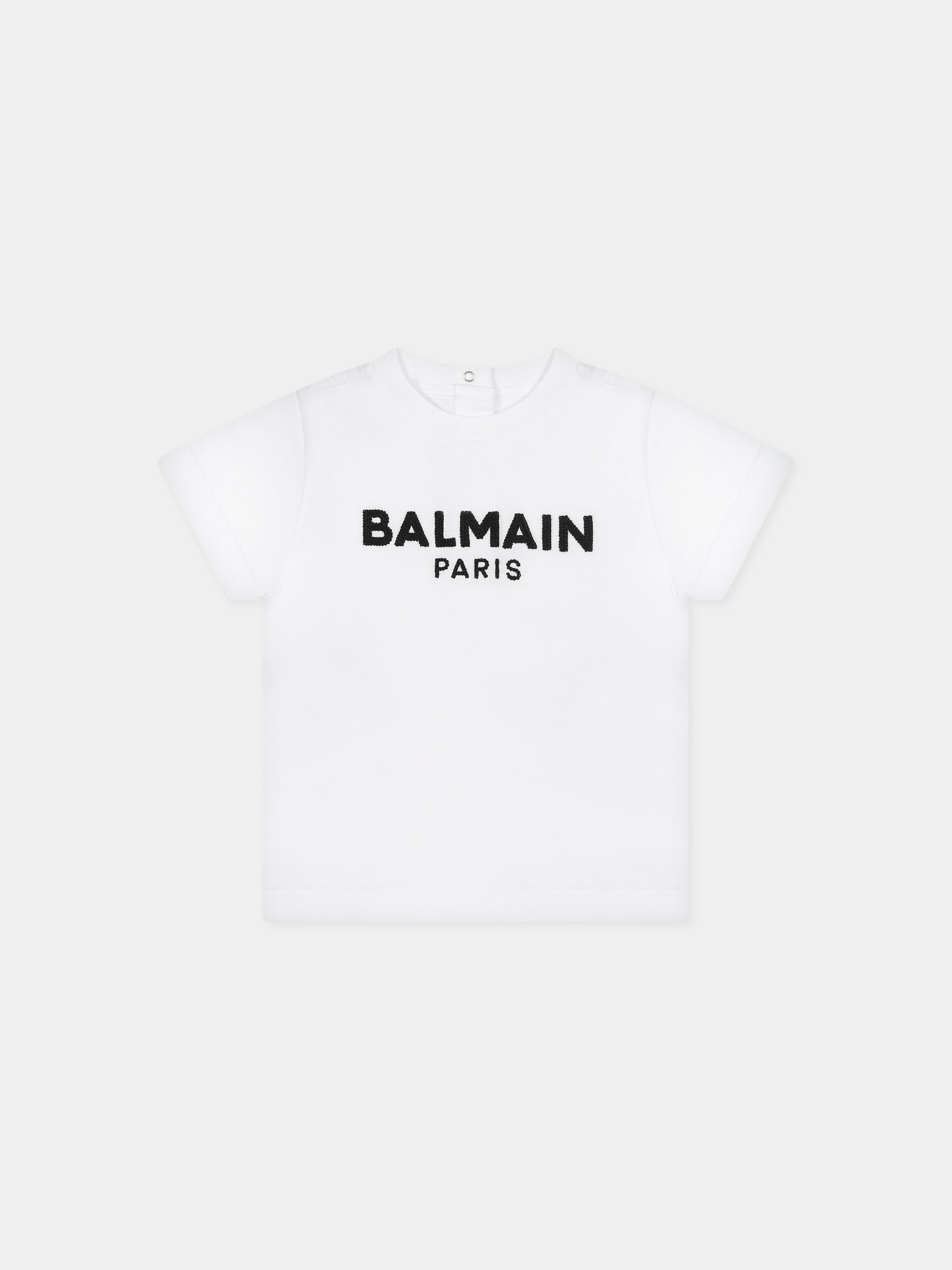 T-shirt bianca per neonati con iconico logo nero,Balmain Kids,BT8531 Z0082 100NE