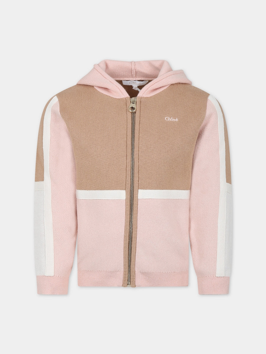 Cardigan beige per bambina con logo,Chloé Kids,C15E14 231