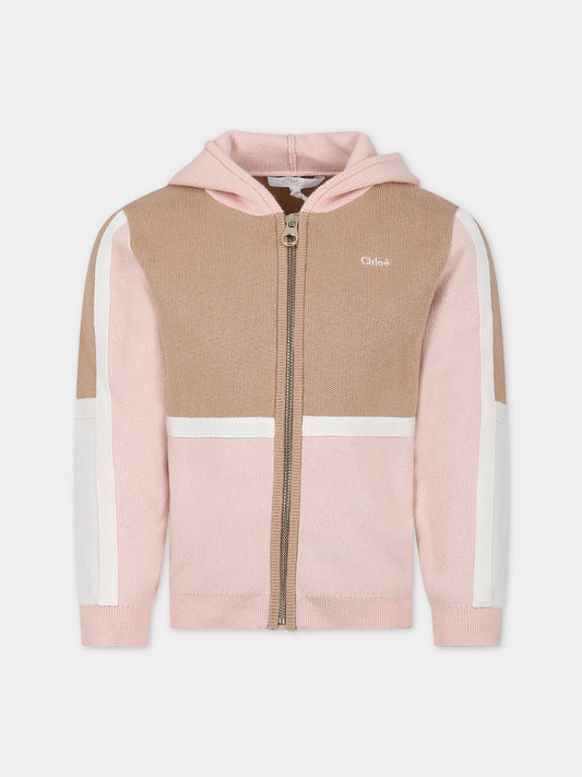 Cardigan beige per bambina con logo,Chloé Kids,C15E14 231