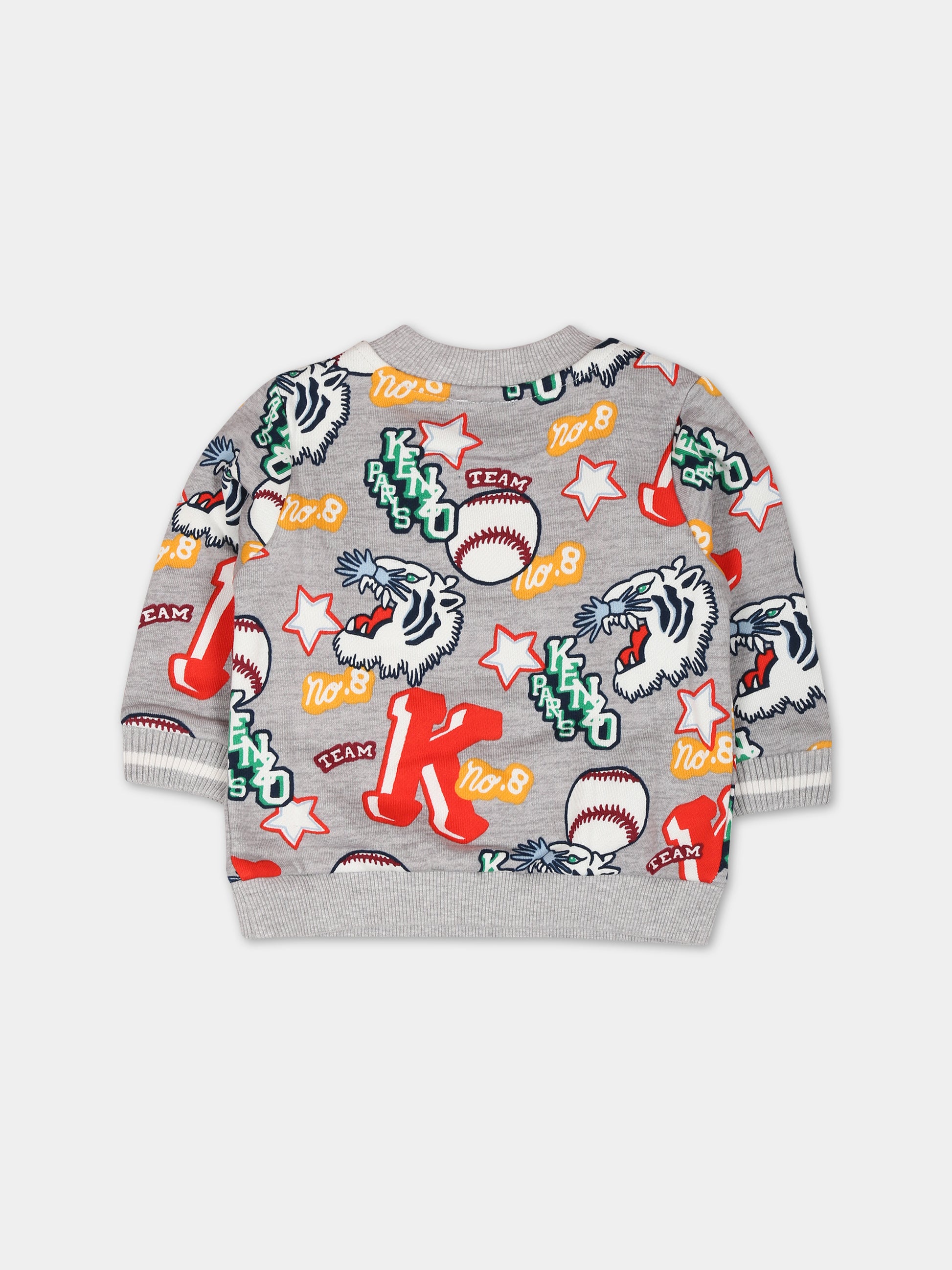 Felpa grigia per neonato con tigre e logo,Kenzo Kids,K05520 A03