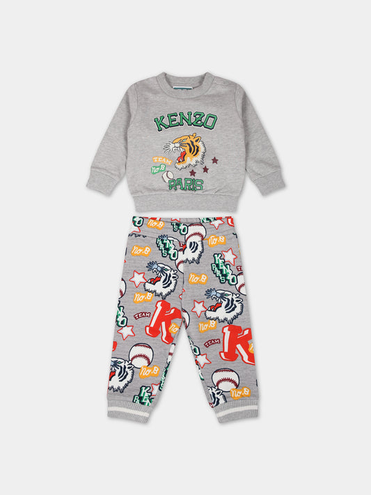 Completo grigio per neonato con tigre e logo,Kenzo Kids,K08068 A03