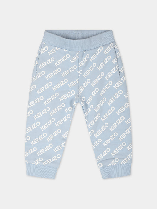 Pantaloni celesti per neonato con logo,Kenzo Kids,K04236 794