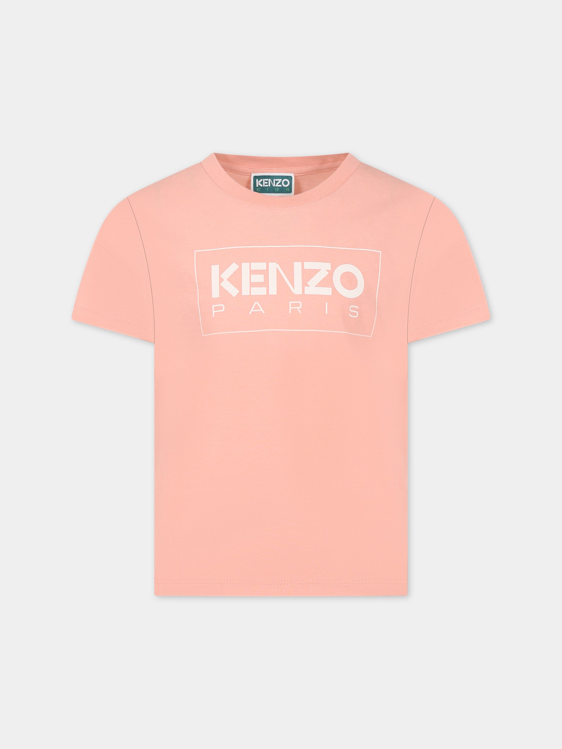 T-shirt rosa per bambina con logo,Kenzo Kids,K15719 43G