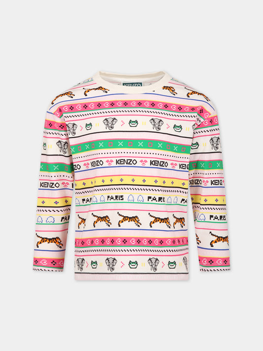 T-shirt bianca per bambina con logo,Kenzo Kids,K15717 121