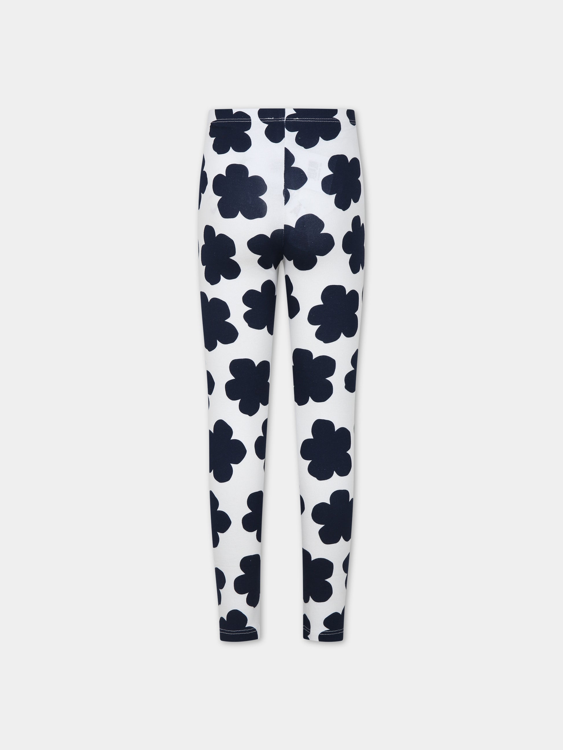 Leggings avorio per bambina con logo e fiori,Kenzo Kids,K14269 12P