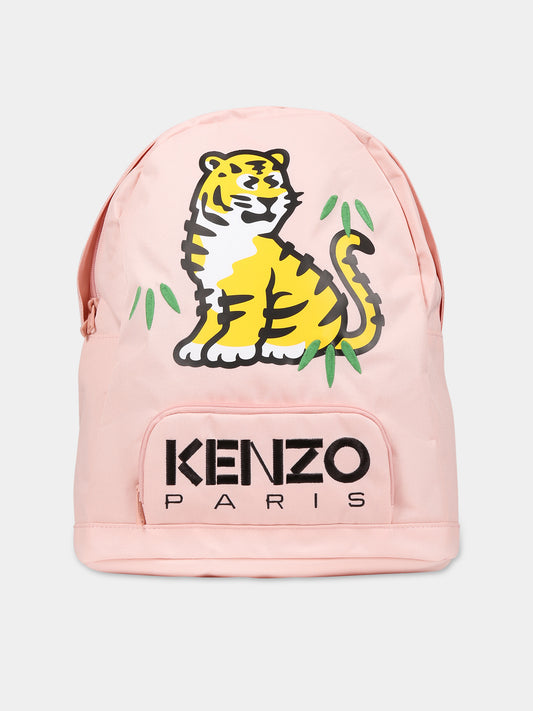 Zaino rosa per bambina con tigre e logo,Kenzo Kids,K50041 43G