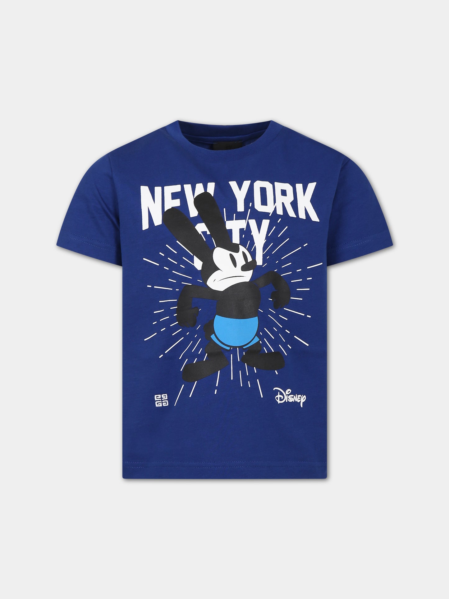 T-shirt blu per bambino con Oswald e logo,Givenchy Kids,H25454 841