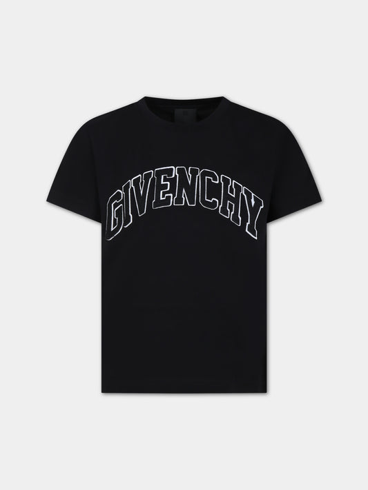 T-shirt nera per bambini con logo,Givenchy Kids,H25460 09B