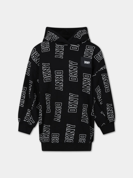 Vestito nero per bambina con logo,Dkny,D32902 M41