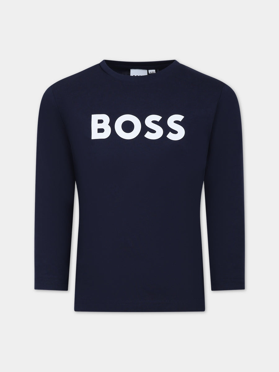 T-shirt blu per bambino con logo,Boss,J25P25 849