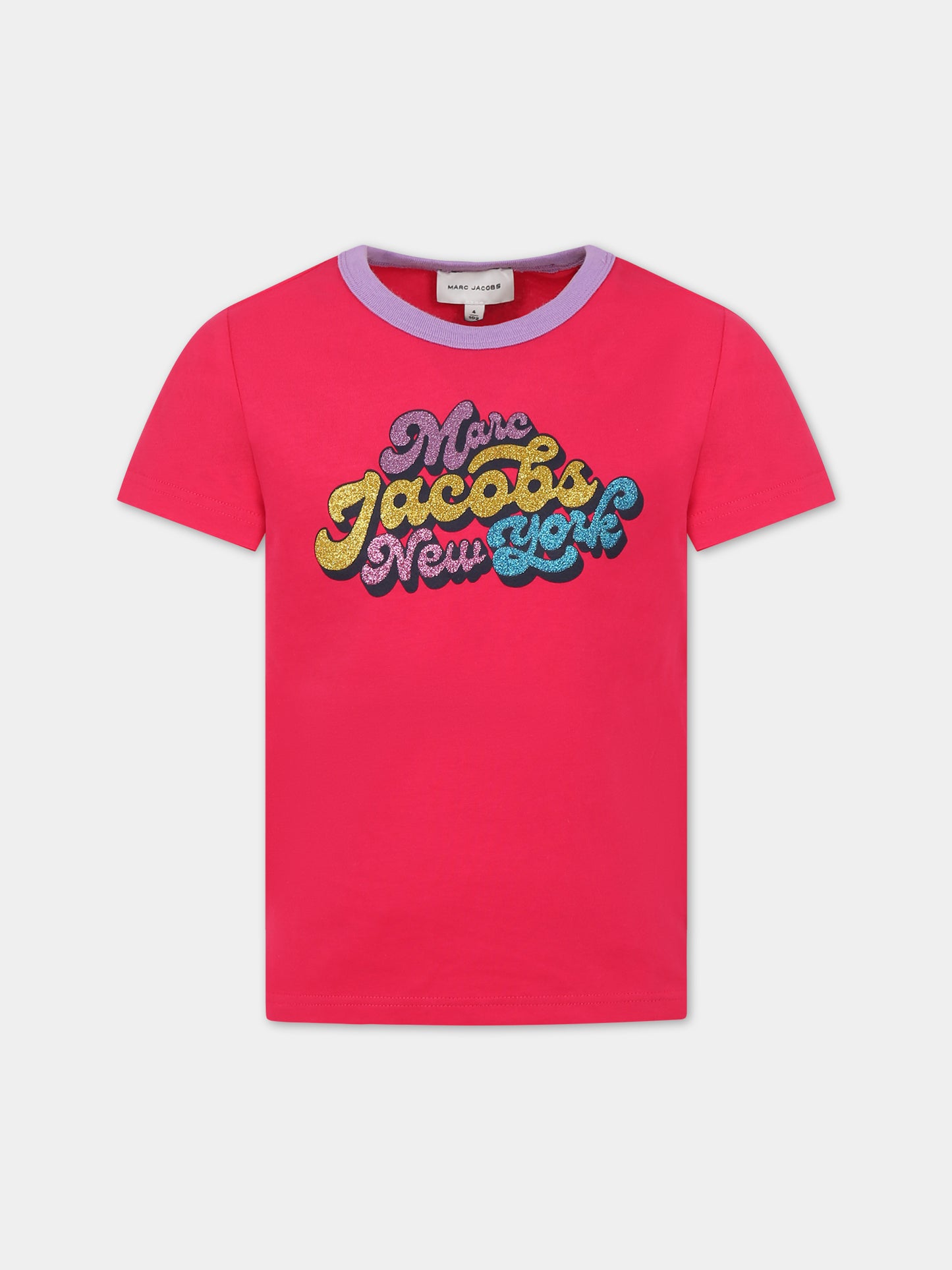 T-shirt fucsia per bambina con logo,Little Marc Jacobs,W15669 494