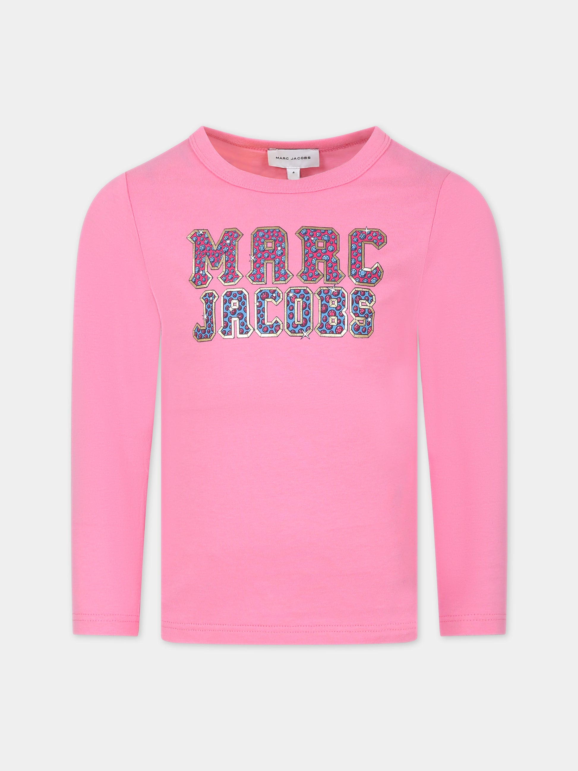 T-shirt rosa per bambina con logo,Little Marc Jacobs,W15674 44G