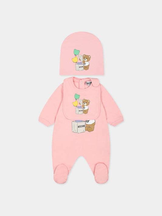 Set rosa per neonata con Teddy bear e stampa,Moschino Kids,MUY05K LCA40 50209