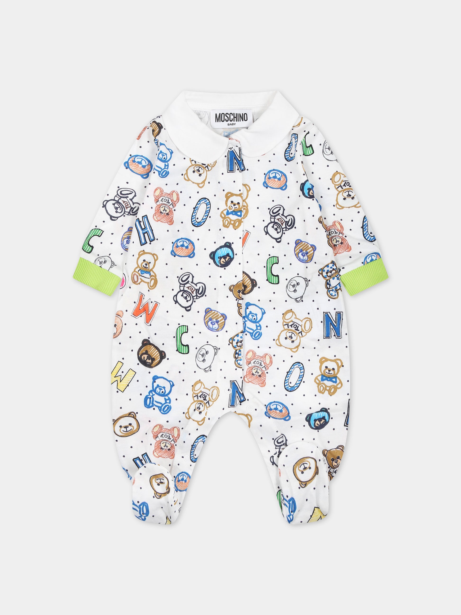 Set bianco per neonati con Teddy Bear e logo,Moschino Kids,MMY04X LAB72 80799