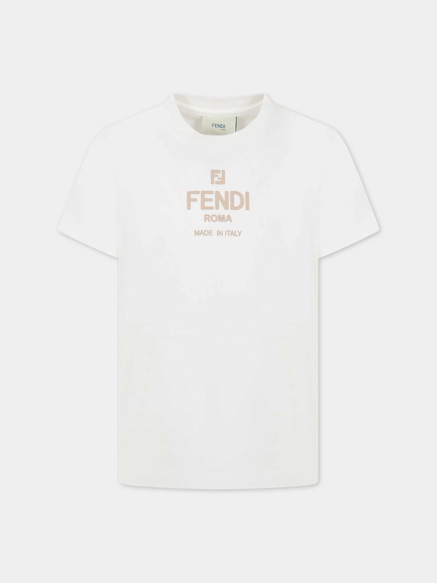 T-shirt bianca per bambini con logo,Fendi Kids,JUI142 7AJ F0TU9