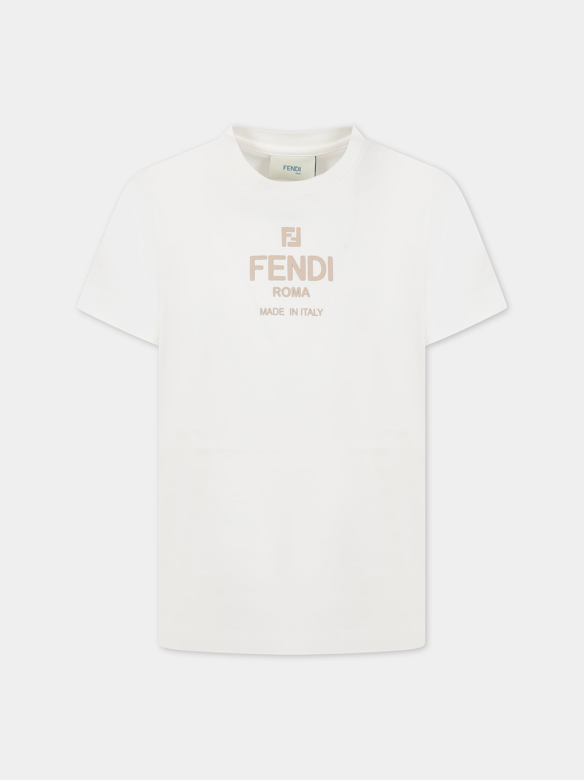 T-shirt bianca per bambini con logo,Fendi Kids,JUI142 7AJ F0TU9
