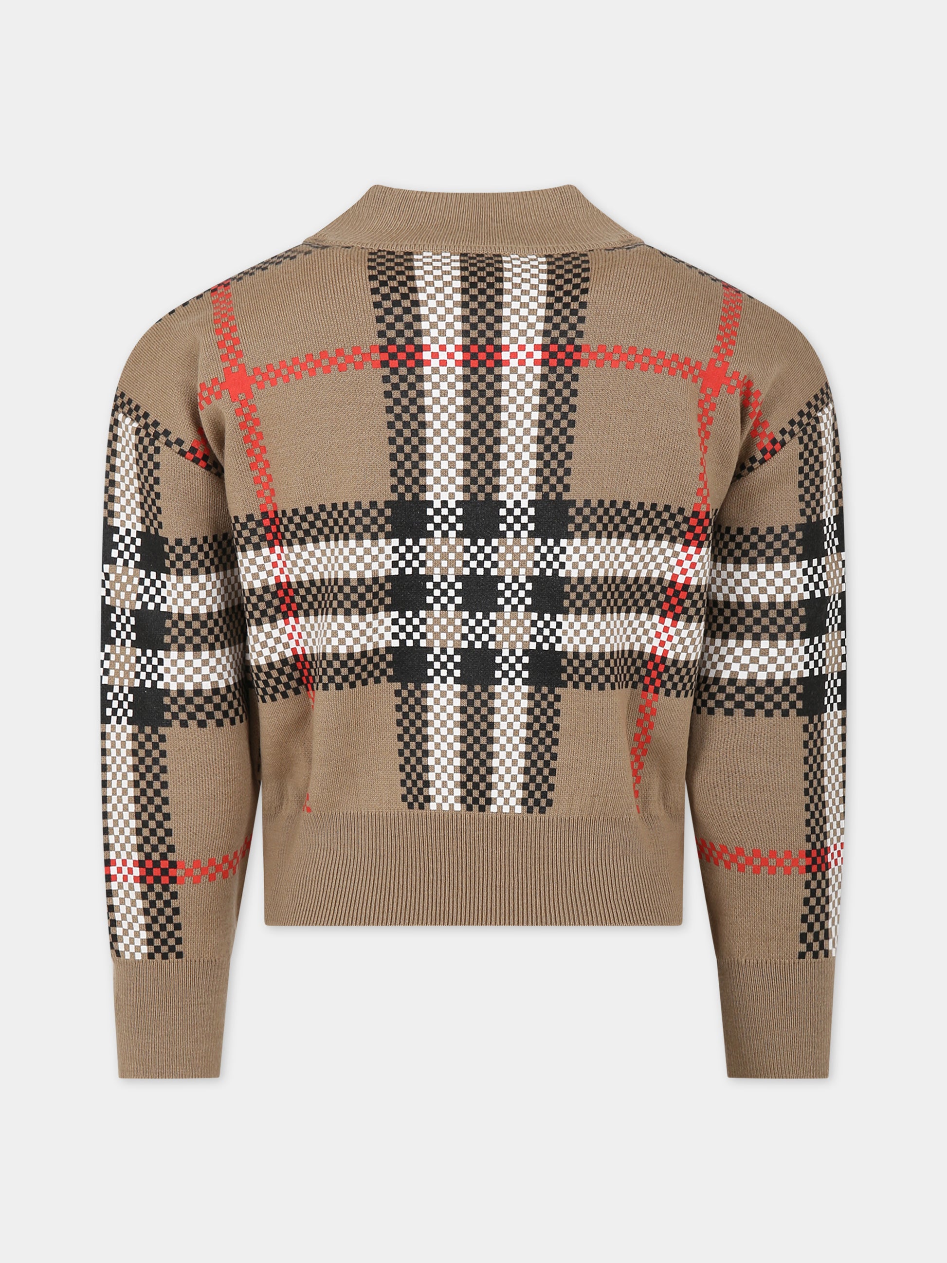Maglione beige per bambina con iconico check vintage,Burberry Kids,8068391