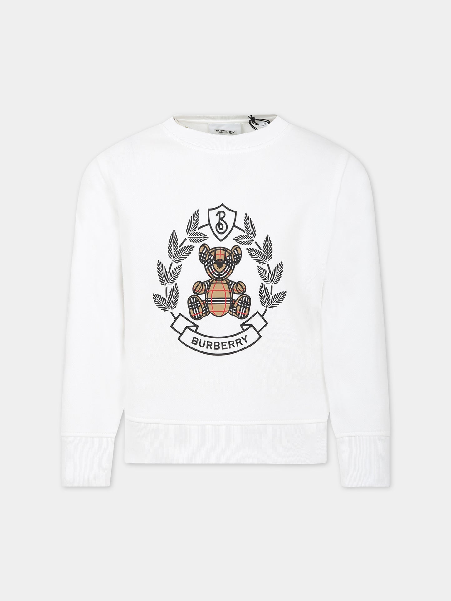 Felpa bianca per bambini con Thomas Bear e logo,Burberry Kids,8069197
