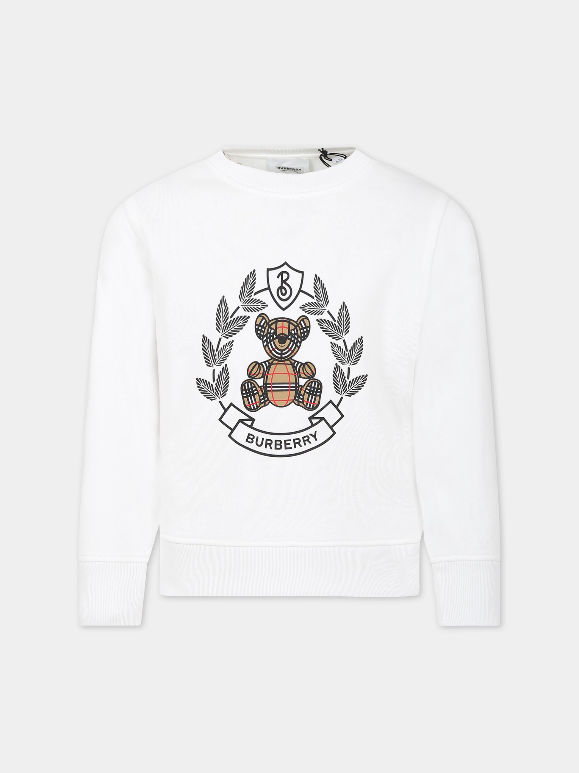 Felpa bianca per bambini con Thomas Bear e logo,Burberry Kids,8069197