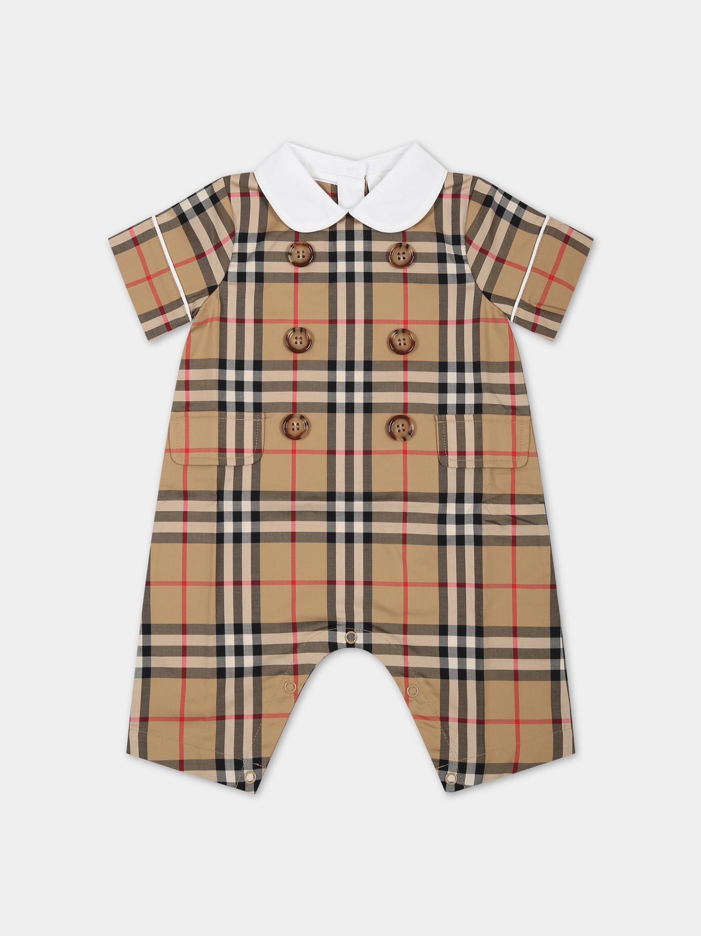 Pagliaccetto beige per neonati con iconico check vintage,Burberry Kids,8069153