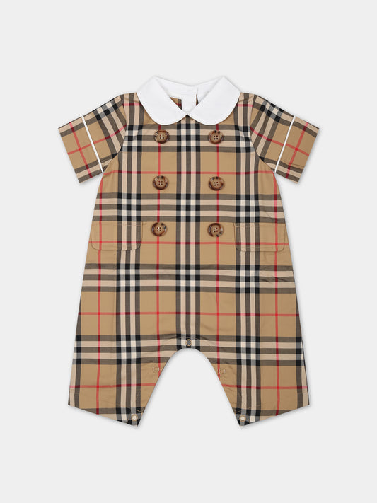 Pagliaccetto beige per neonati con iconico check vintage,Burberry Kids,8069153