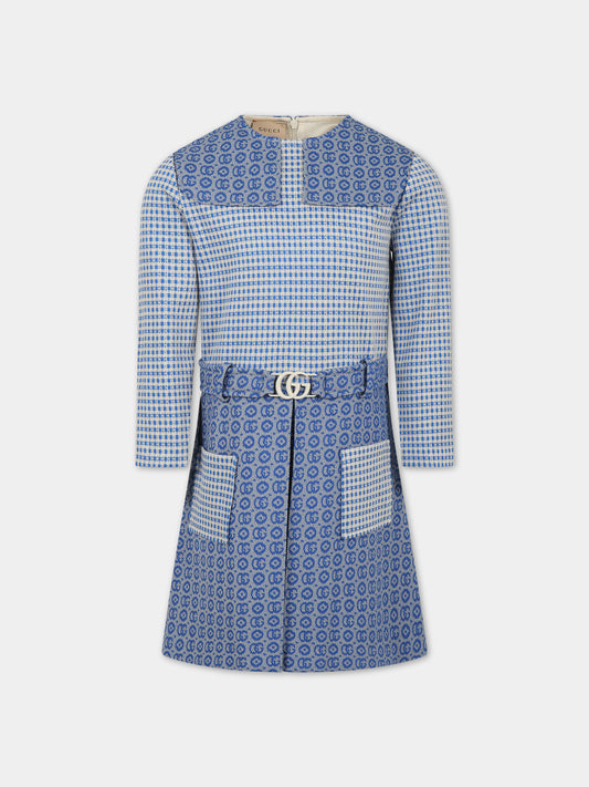 Vestito azzurro per bambina con doppia G,Gucci Kids,744095 XJFO2 4437