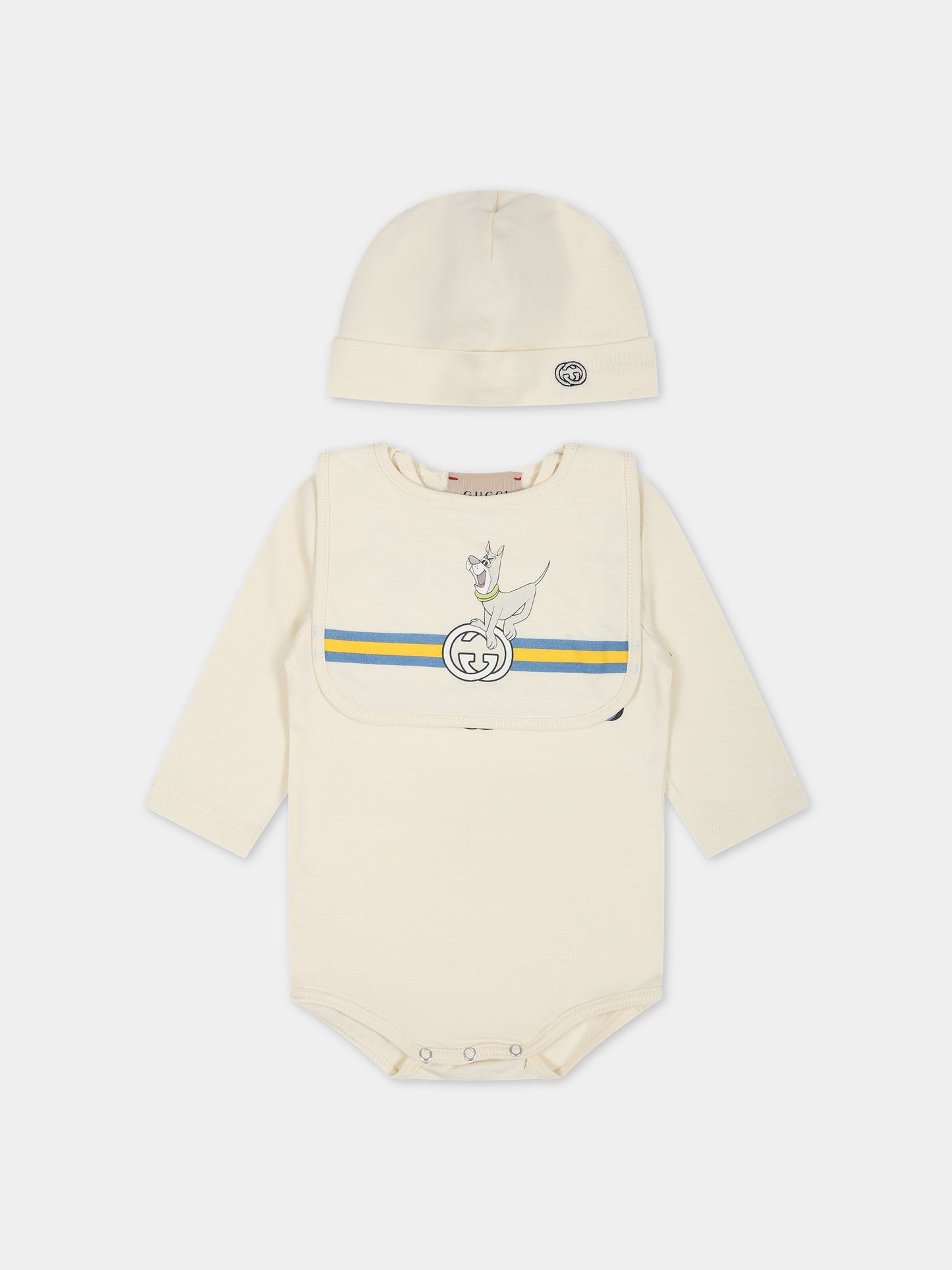 Set avorio per neonati con animali e logo,Gucci Kids,747240 XJFNO 9222