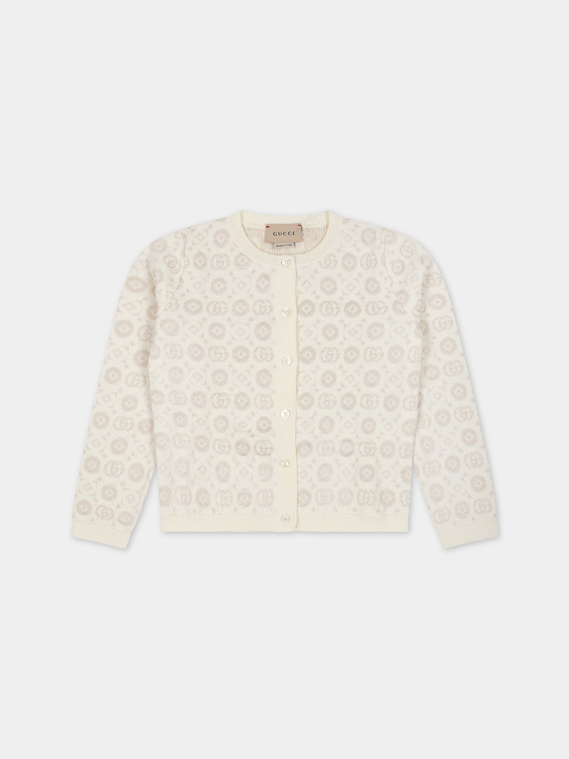 Cardigan avorio per neonata con doppia G,Gucci Kids,750018 XKDEW 9575