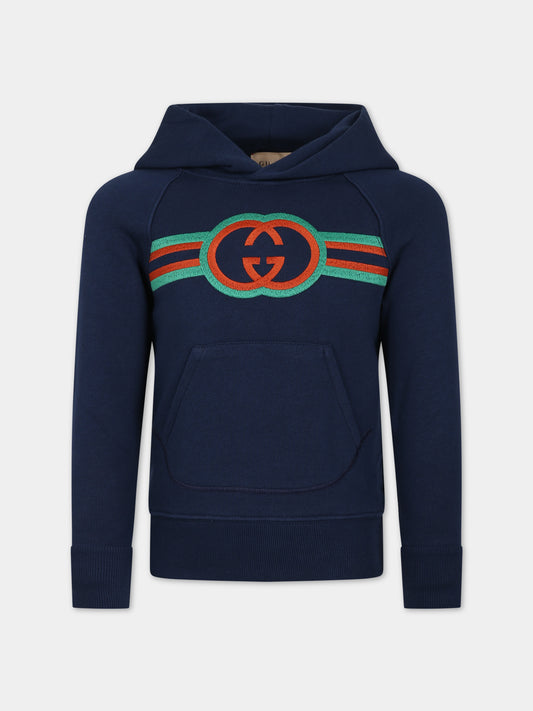 Felpa blu per bambino con doppia G,Gucci Kids,737393 XJFKZ 4696