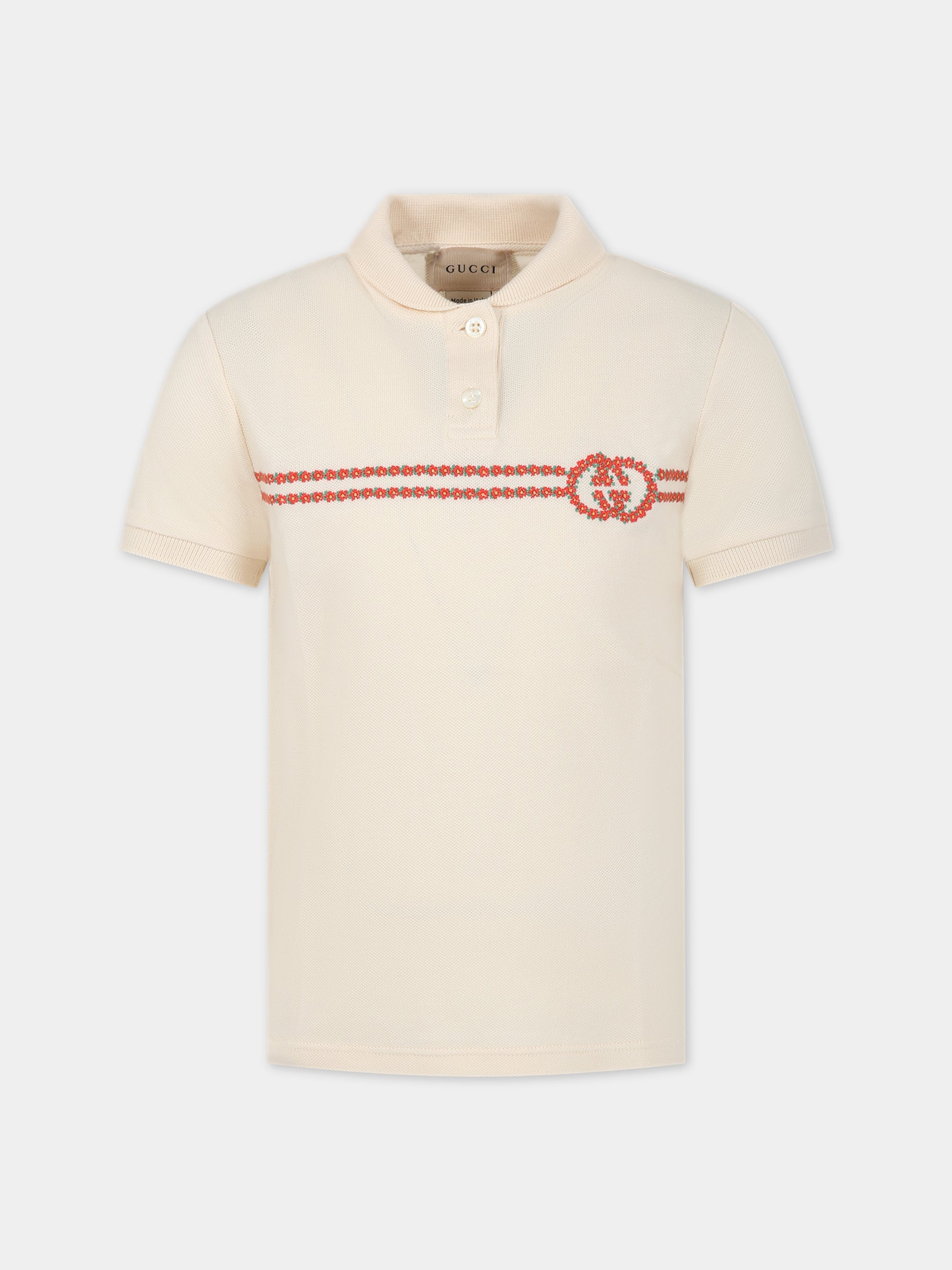 Polo avorio per bambina doppia G,Gucci Kids,742116 XJFPS 9236