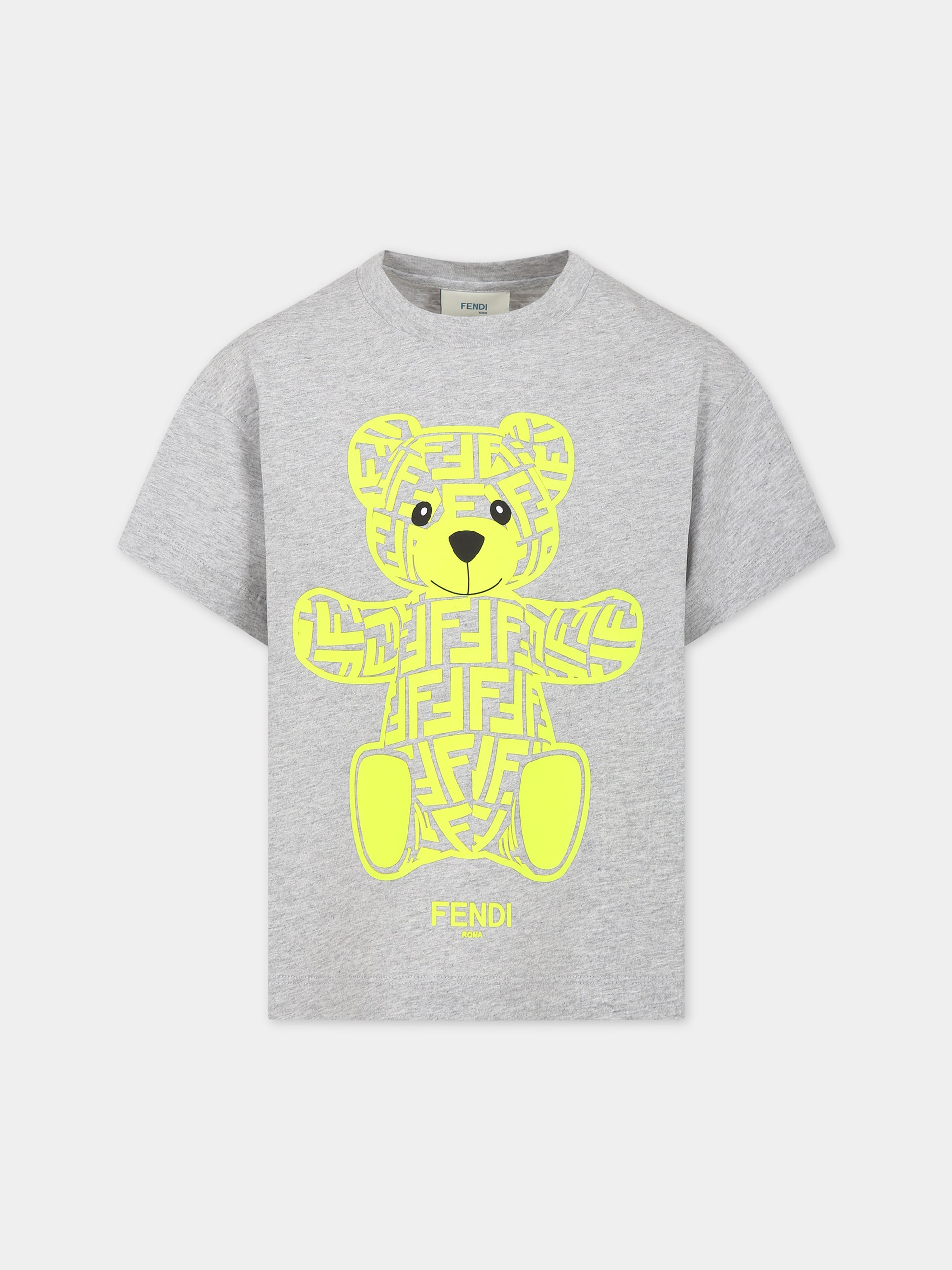 T-shirt grigia per bambini con doppia F,Fendi Kids,JUI144 7AJ F1L12