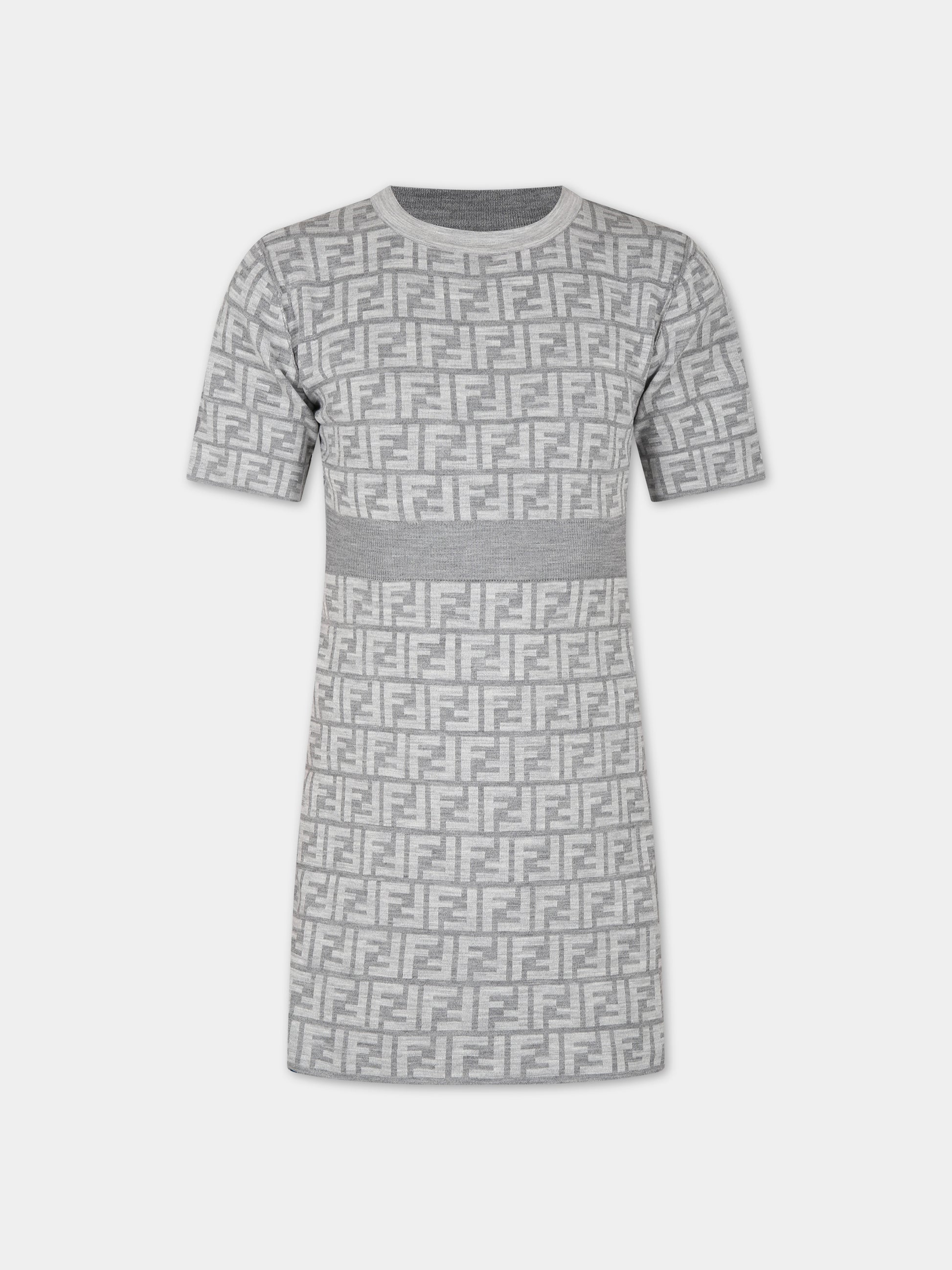 Vestito grigio reversibile per bambina con doppia F,Fendi Kids,JFG140 AOBL F0WG5