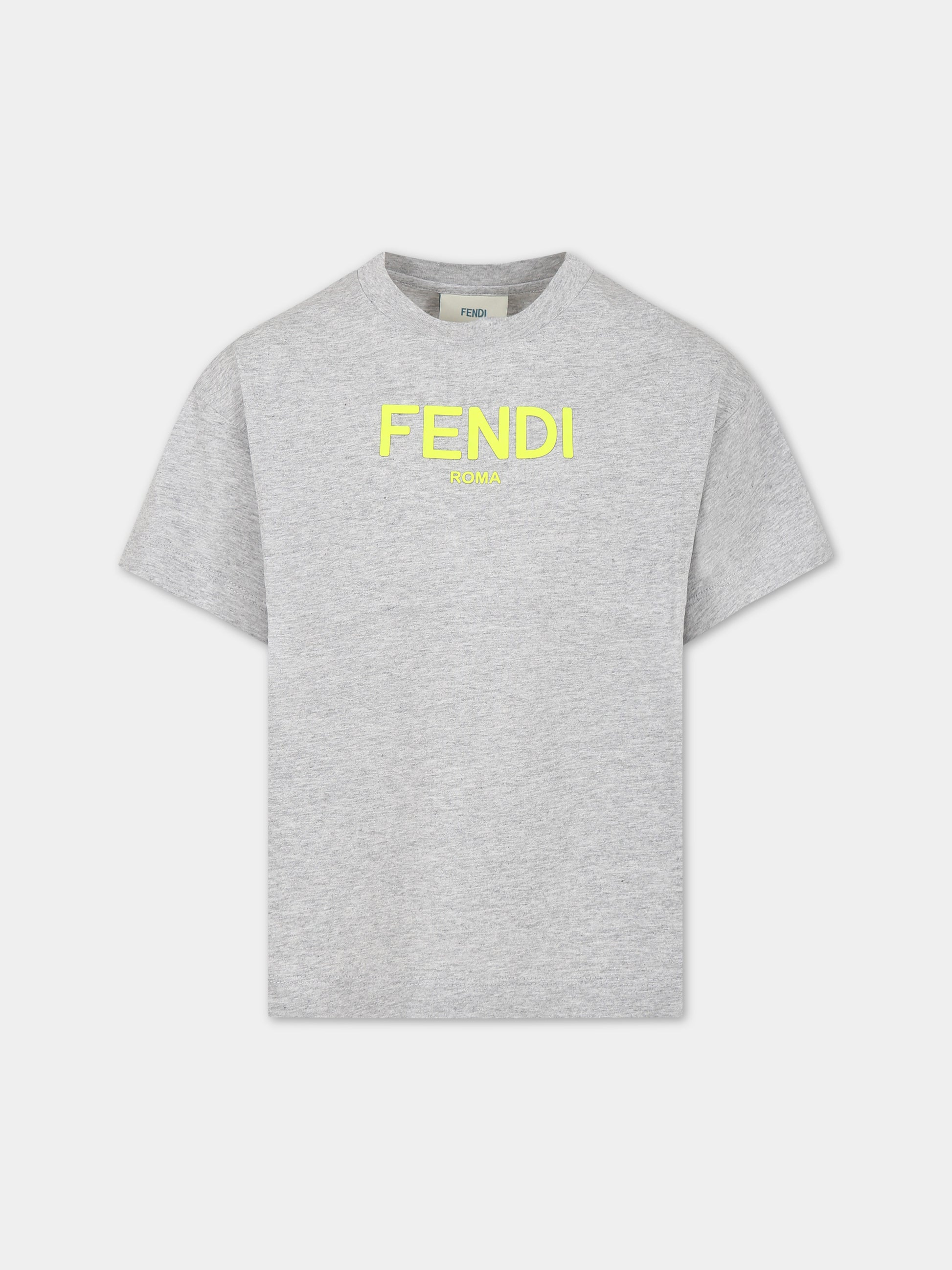 T-shirt grigia per bambini con logo,Fendi Kids,JUI137 7AJ F1L13