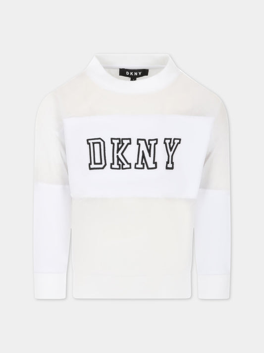 Felpa bianca per bambina con logo nero,Dkny,D35S21 10B