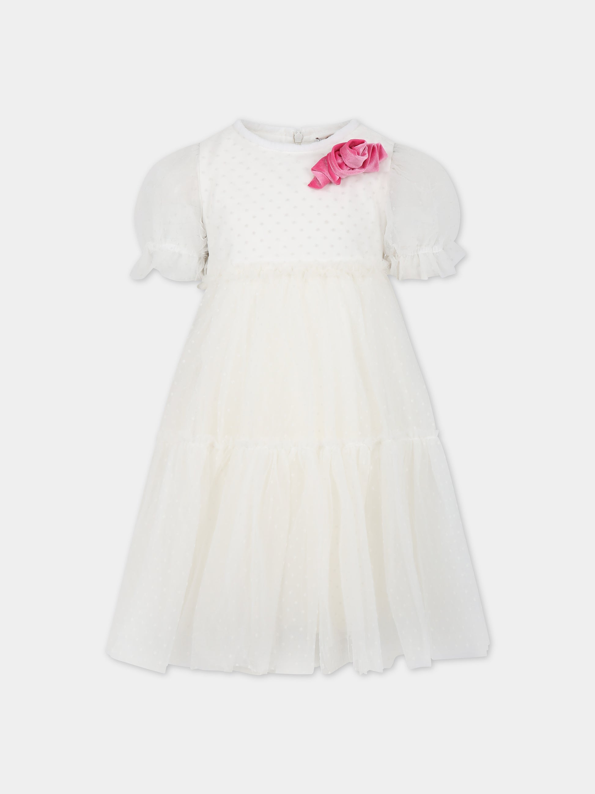 Vestito avorio per bambina con pois,Monnalisa,71B904 T9945 0001