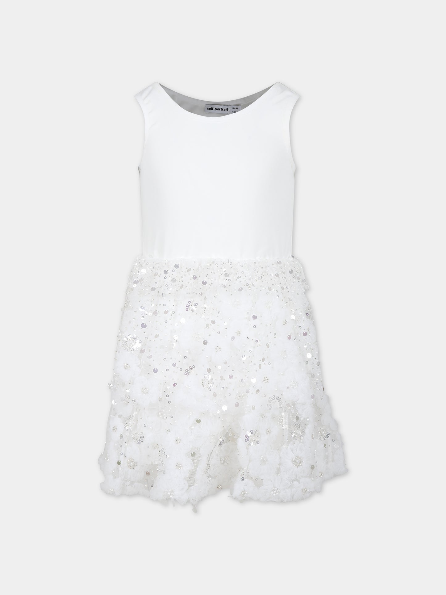 Vestito bianco per bambina con fiori,Self Portrait,PF23 711S W