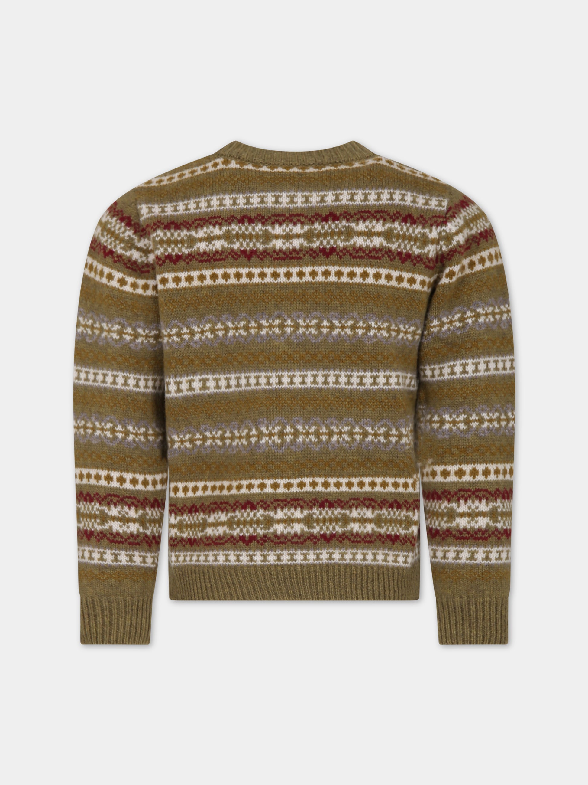 Maglione verde per bambino con ricami jacquard,Bonpoint,W03BJUK00016 945