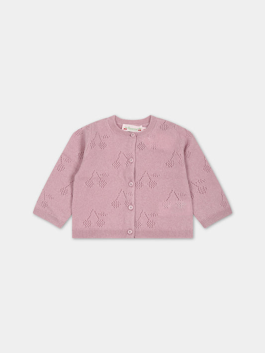 Cardigan rosa per neonata con ciliege,Bonpoint,W03XCAK00104 029C