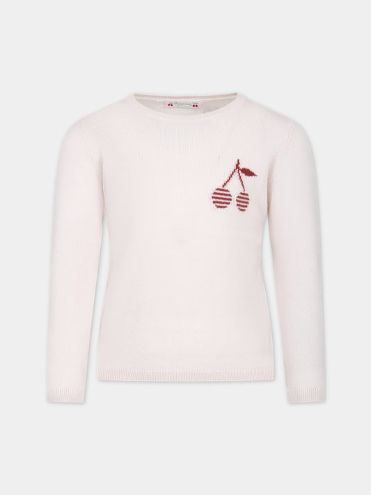 Maglione rosa per bambina con ciliegie,Bonpoint,W03GJUK00014 121