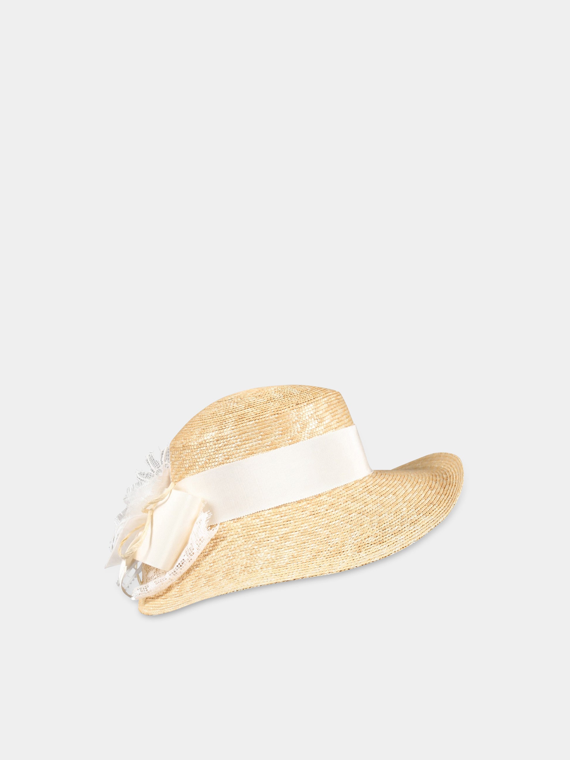 Cappello beige per bambina con fiocco,Raffaella,CAPPAGALRO